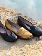 Taryn Rose Belissa Deep Gold Metallic Leather Smoking Slipper