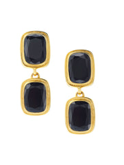 Black Crystal Double Drop Clip Earrings