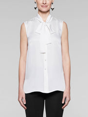 White Tie-Neck Blouse