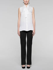 White Tie-Neck Blouse