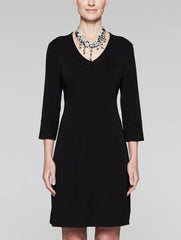 Black 3/4 Sleeve V-Neck Dress