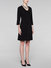 Black 3/4 Sleeve V-Neck Dress