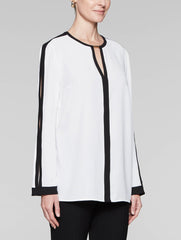 White/Black Contrast Trim Blouse