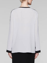 Marble/Black Contrast Trim Blouse