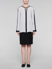 Marble/Black Contrast Trim Blouse