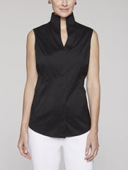 Black Stretch Cotton Sleeveless Blouse