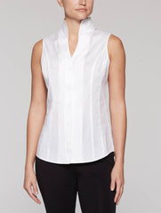 White Stretch Cotton Sleeveless Blouse