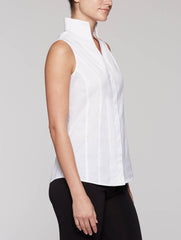 White Stretch Cotton Sleeveless Blouse