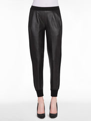 Black Leather and Knit Jogger Pant