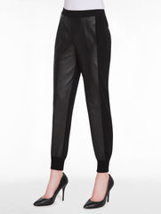 Black Leather and Knit Jogger Pant