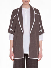 Latte Cashmere Jacket with Contrast Trim