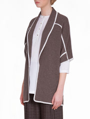 Latte Cashmere Jacket with Contrast Trim