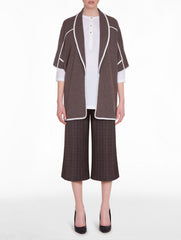 Latte Cashmere Jacket with Contrast Trim
