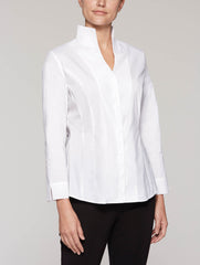 White Stretch Cotton Hi-Neck Blouse