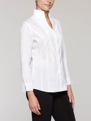 White Stretch Cotton Hi-Neck Blouse