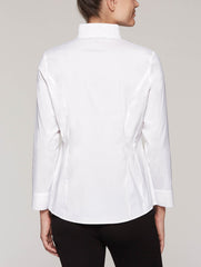 White Stretch Cotton Hi-Neck Blouse