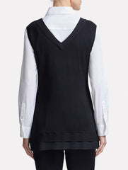 Black Double V-Neck Knit Tank