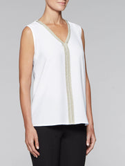 White and Gold Crepe de Chine Tank