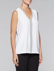 White and Silver Crepe de Chine Tank