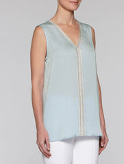 Sky Blue and Silver Crepe de Chine Tank