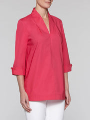 Fuchsia Stretch Cotton Split Neck Tunic