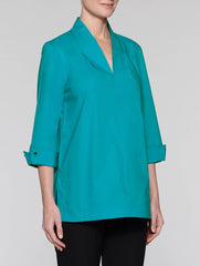 Teal Stretch Cotton Split Neck Tunic