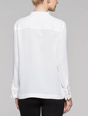 Crepe De Chine Mandarin Blouse Color White