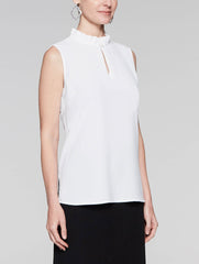 White Ruffle Neck Blouse