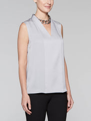 Marble Grey Silky V-Neck Shell