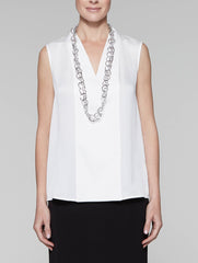 White Silky V-Neck Shell