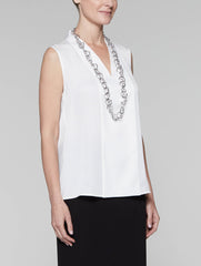 White Silky V-Neck Shell