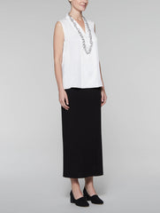 White Silky V-Neck Shell