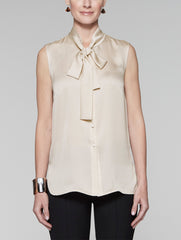 Macadamia Tie-Neck Blouse