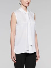 White Tie-Neck Blouse