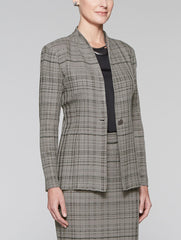 Mink Grey and Black Textured Plaid Jacket