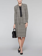 Mink Grey and Black Textured Plaid Jacket