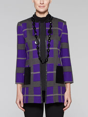 Leather Trim Plaid Jacket