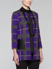 Leather Trim Plaid Jacket