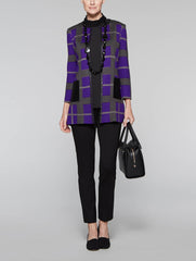 Leather Trim Plaid Jacket