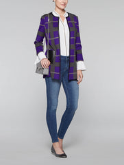 Leather Trim Plaid Jacket