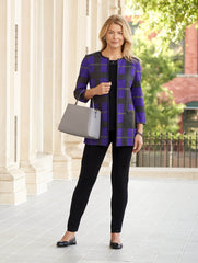 Leather Trim Plaid Jacket