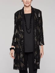 Sequin and Chiffon Duster Color Black/Gold