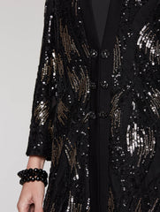 Sequin and Chiffon Duster Color Black/Gold