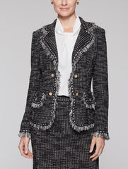 Tweed and Fringe Jacket Color Black/Mist/White