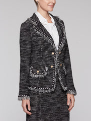 Tweed and Fringe Jacket Color Black/Mist/White