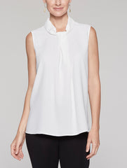 Sleeveless Mandarin Drape Blouse Color White