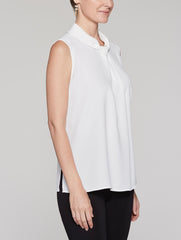 Sleeveless Mandarin Drape Blouse Color White