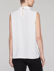 Sleeveless Mandarin Drape Blouse Color White