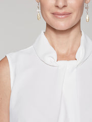 Sleeveless Mandarin Drape Blouse Color White