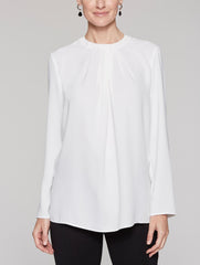 White Long Sleeve Twisted Neckline Blouse Color White